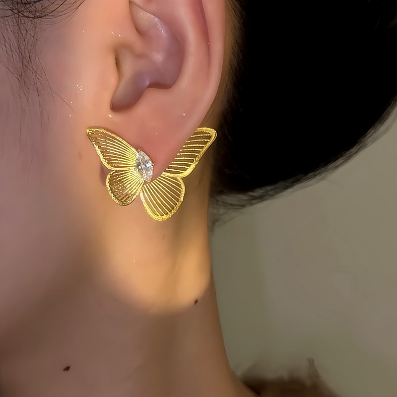 14K Gold-Plated Luxury Zircon Butterfly Earrings