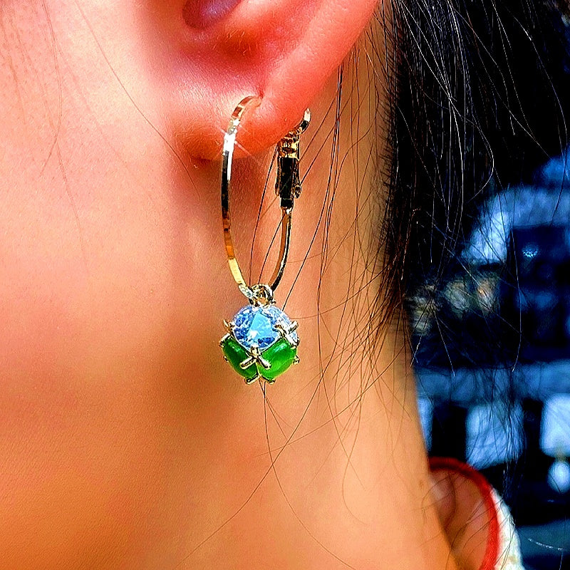 14K Gold-Plated Luxury Zircon Cube Hoop Earrings