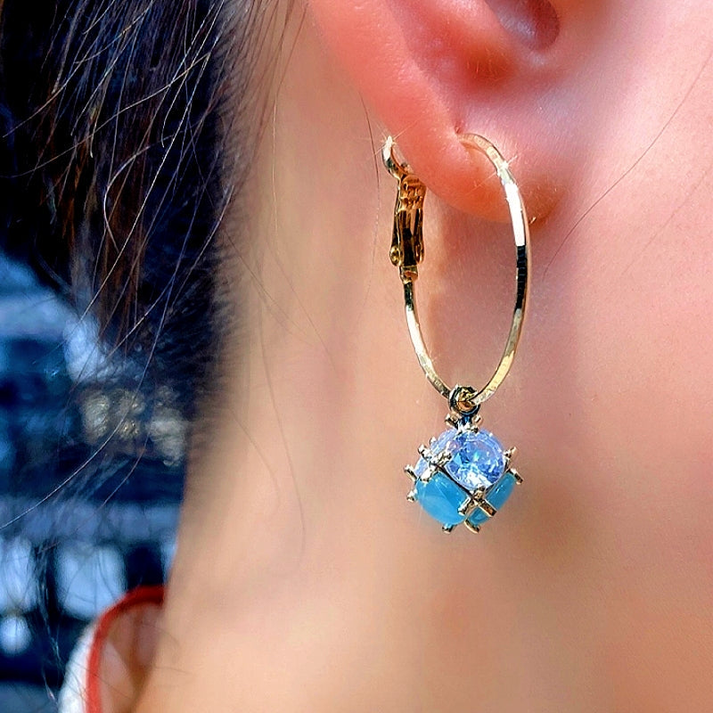 14K Gold-Plated Luxury Zircon Cube Hoop Earrings