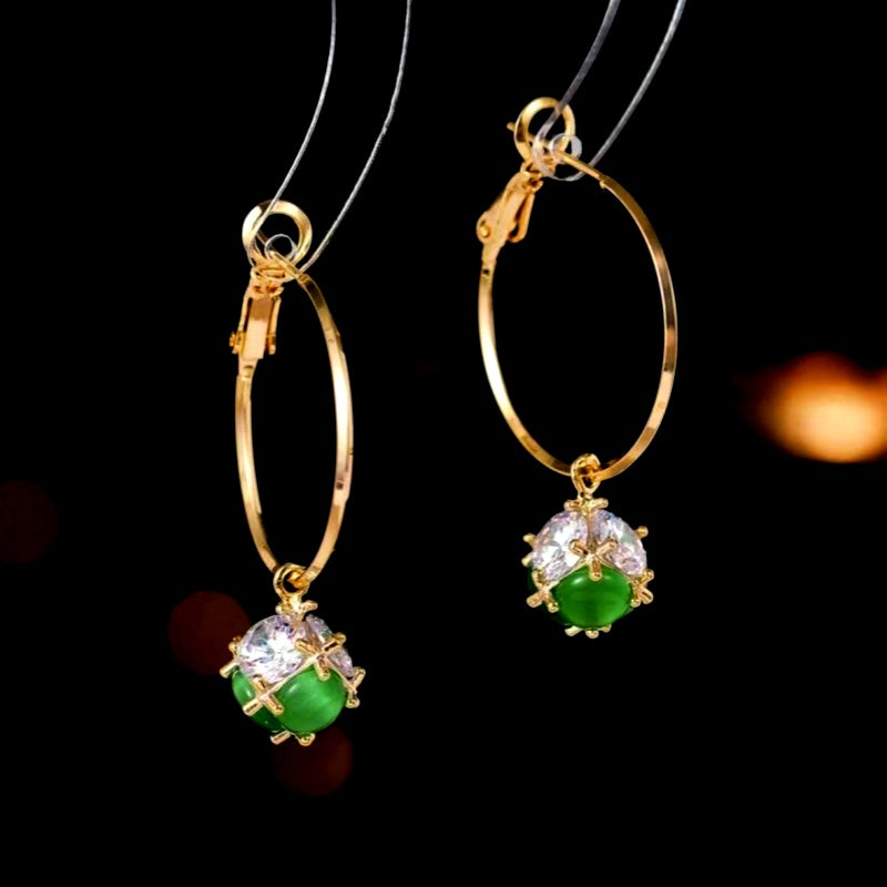 14K Gold-Plated Luxury Zircon Cube Hoop Earrings