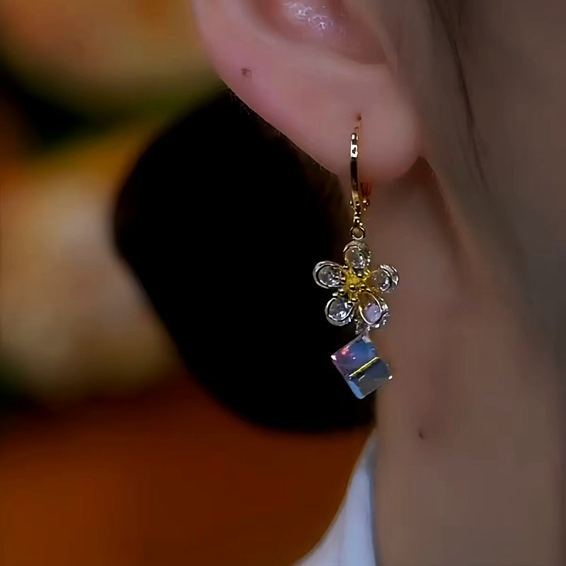 14K Gold-Plated Luxury Zircon Flower Earrings