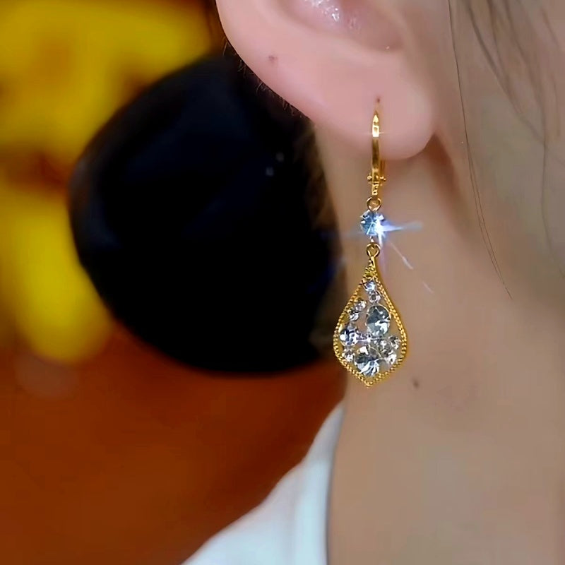 14K Gold-Plated Luxury Zircon Leaf Earrings