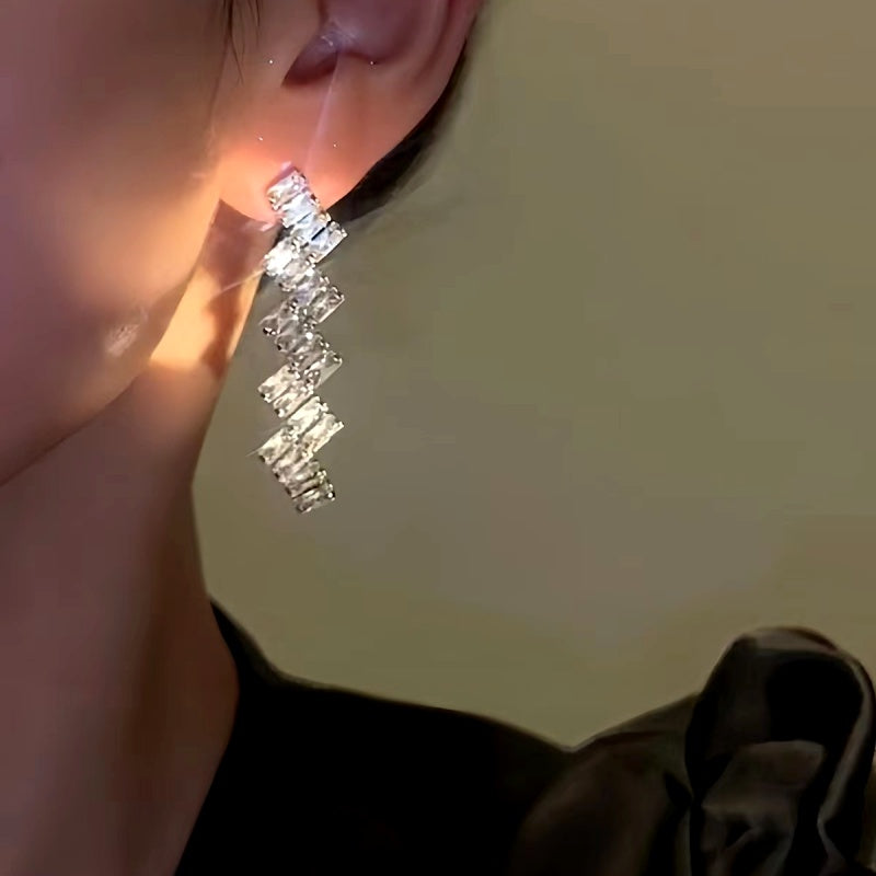 14K Gold-Plated Luxury Zircon Lightning Tassel Earrings