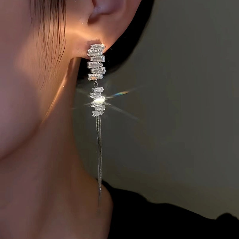 14K Gold-Plated Luxury Zircon Long Tassel Earrings