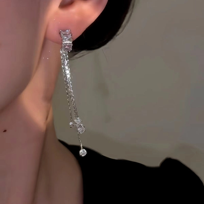 14K Gold-Plated Luxury Zircon Long Tassel Earrings