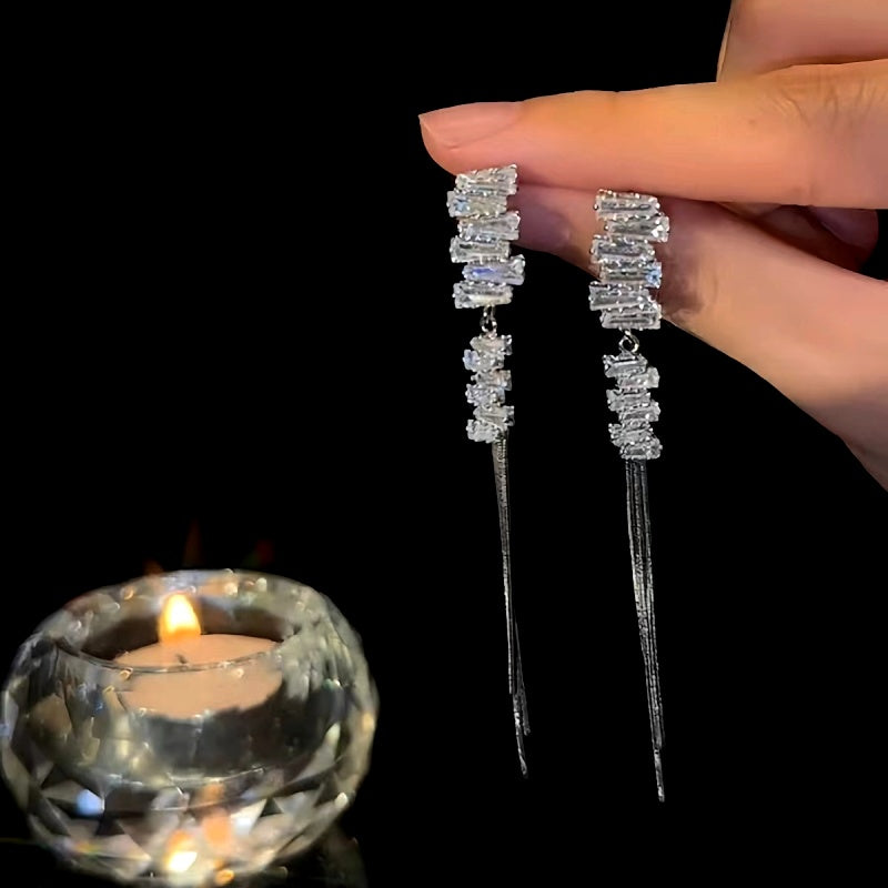 14K Gold-Plated Luxury Zircon Long Tassel Earrings