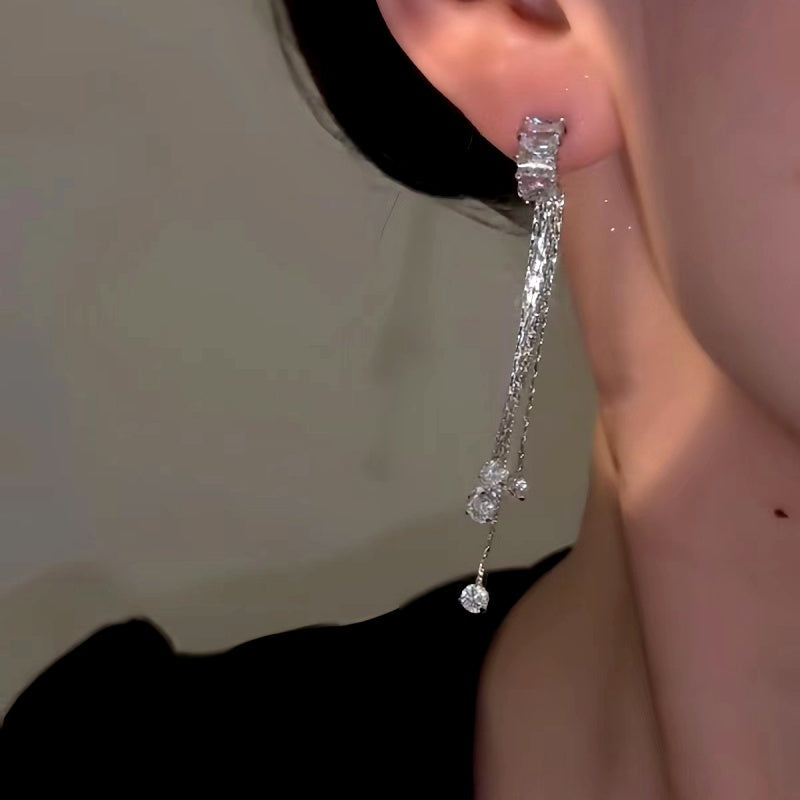 14K Gold-Plated Luxury Zircon Long Tassel Earrings