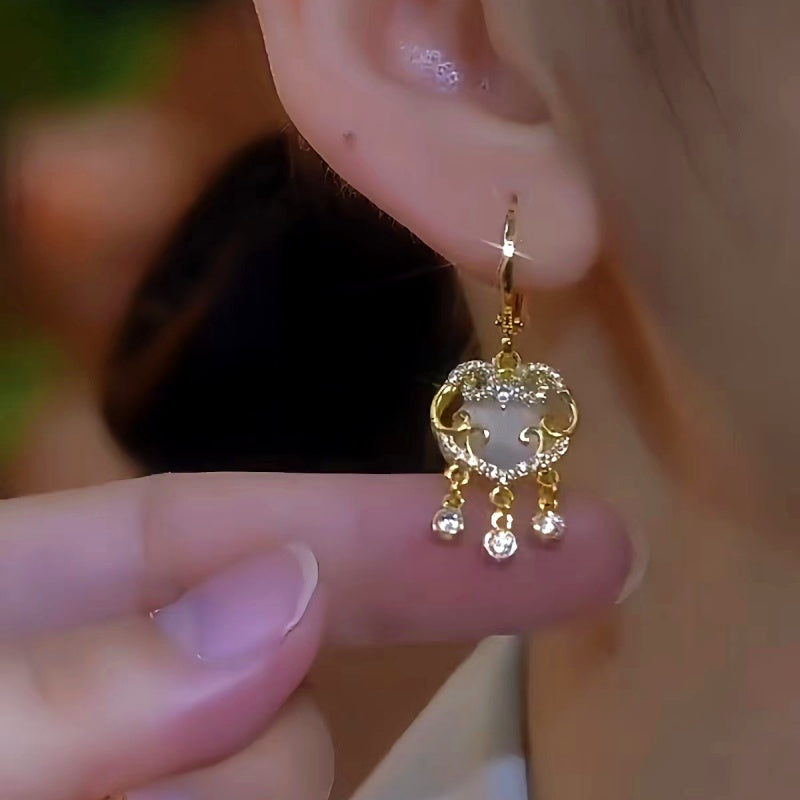 14K Gold-Plated Luxury Zircon Peace Lock Earrings
