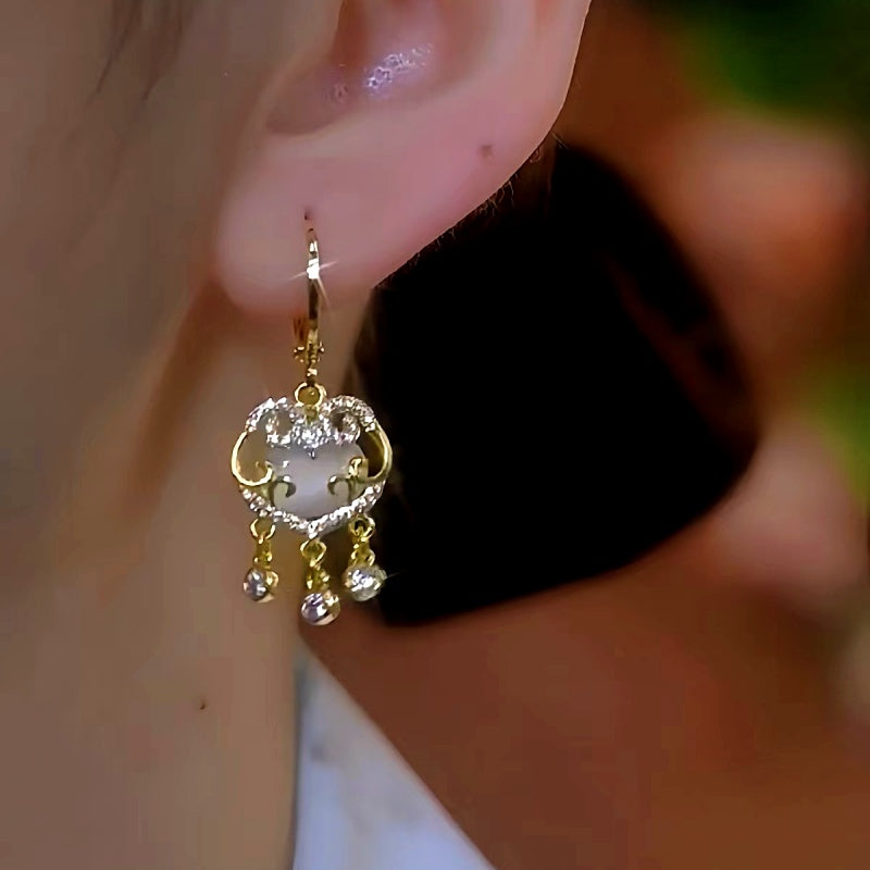 14K Gold-Plated Luxury Zircon Peace Lock Earrings