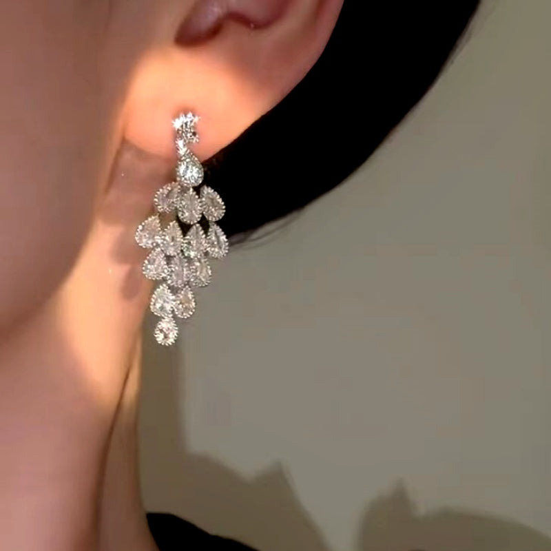14K Gold-Plated Luxury Zircon Peacock Tassel Earrings