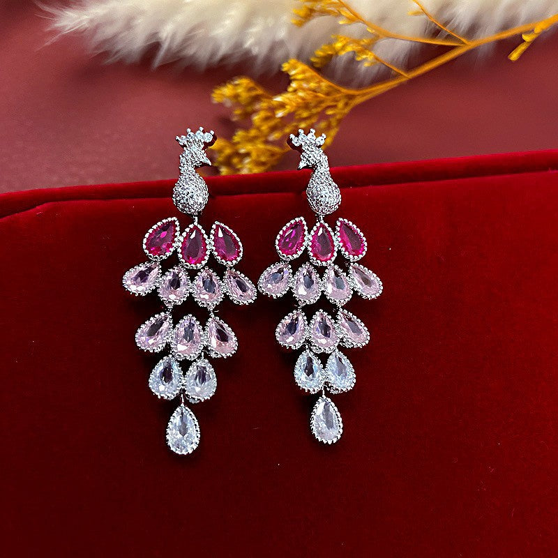 14K Gold-Plated Luxury Zircon Peacock Tassel Earrings