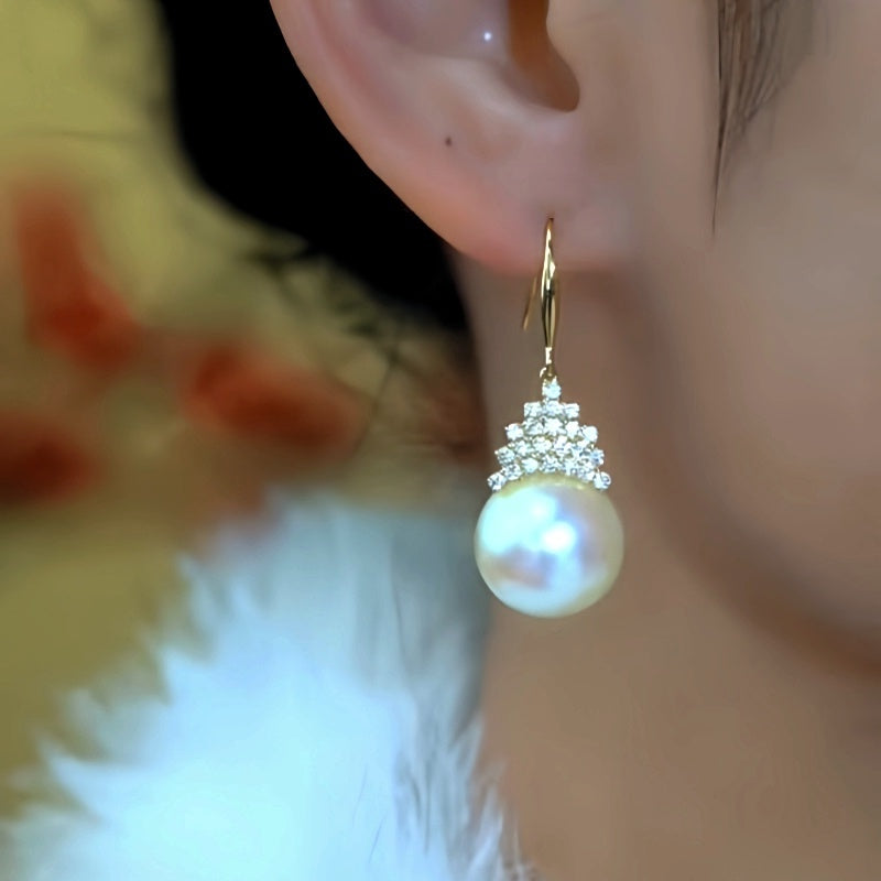 14K Gold-Plated Luxury Zircon Pearl Ear Hooks