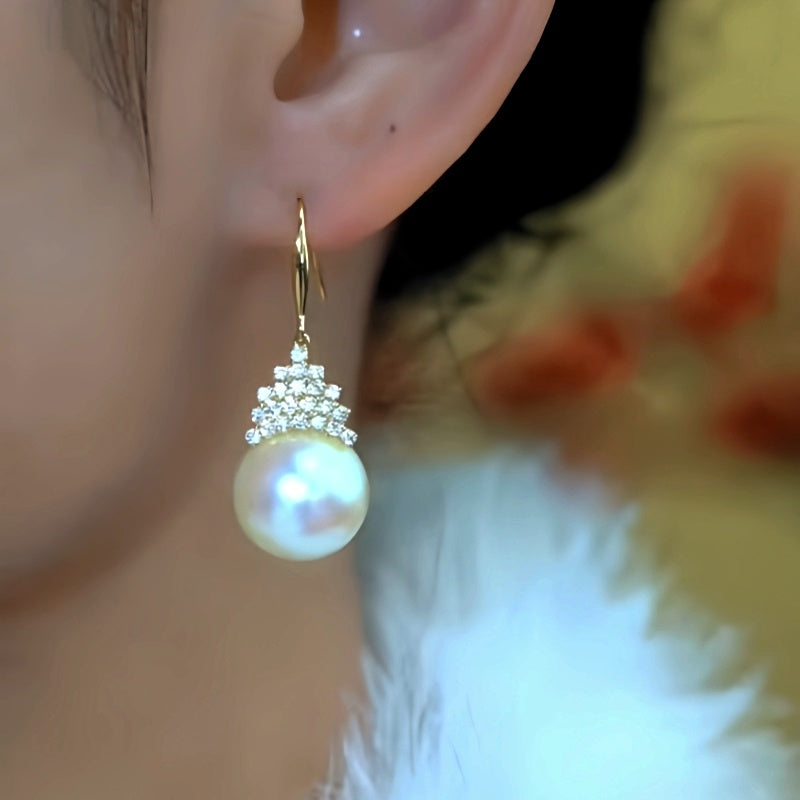14K Gold-Plated Luxury Zircon Pearl Ear Hooks