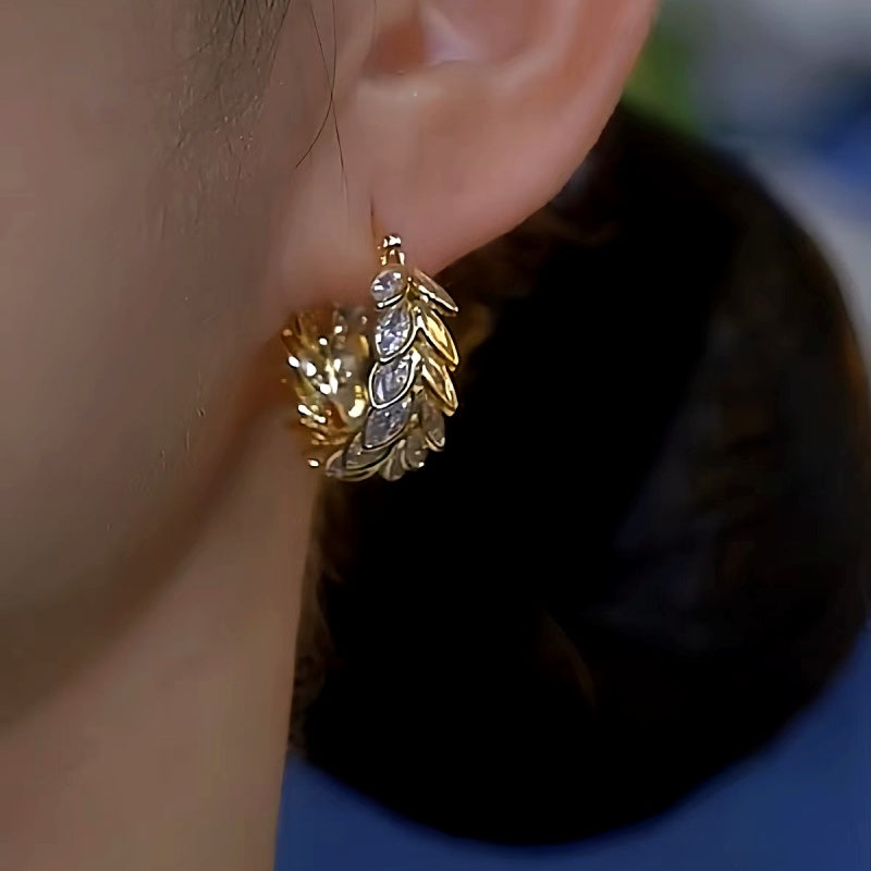 14K Gold-Plated Luxury Zircon Wheat Hoop Earrings