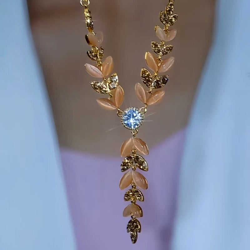 14K Gold-Plated Luxury Zircon Wheat Tassel Necklace