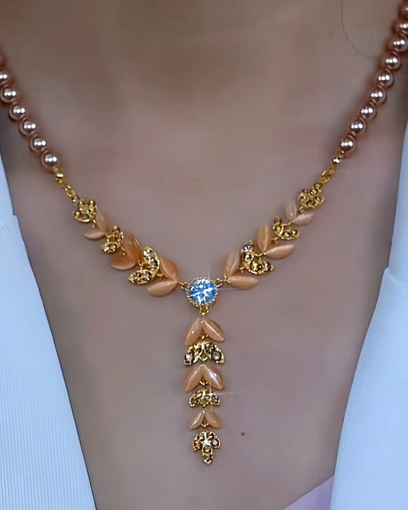 14K Gold-Plated Luxury Zircon Wheat Tassel Necklace