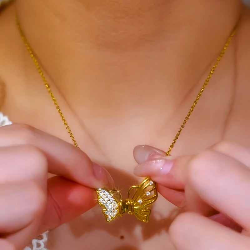 14K Gold-Plated Magnetic Diamond Butterfly Necklaces