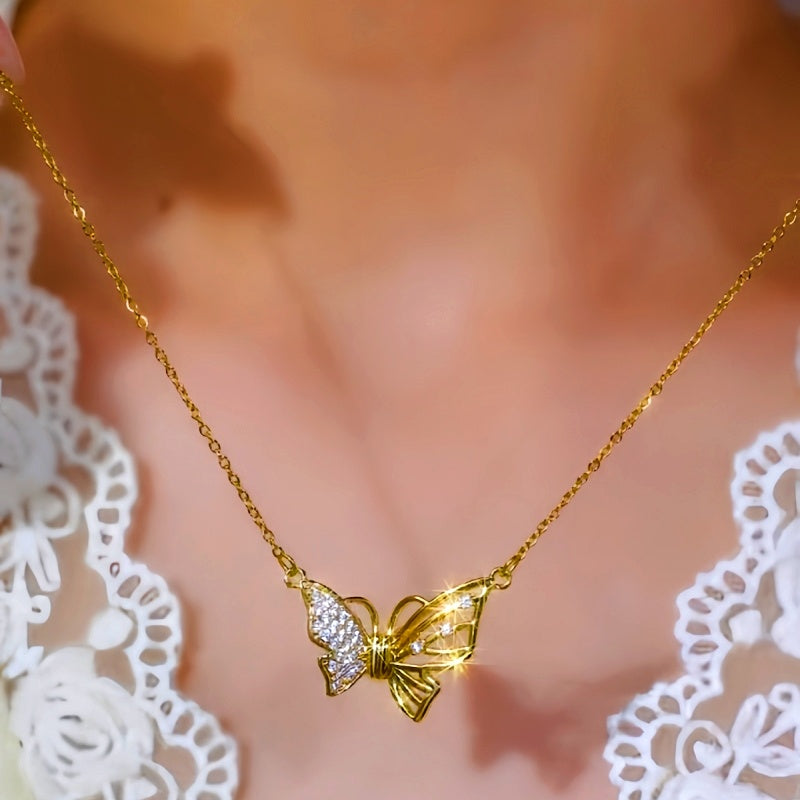 14K Gold-Plated Magnetic Diamond Butterfly Necklaces