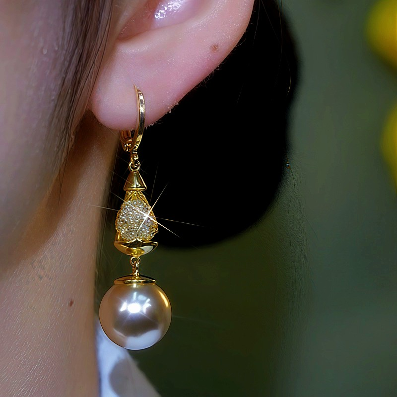 14K Gold-Plated Mesh Pearl Earrings