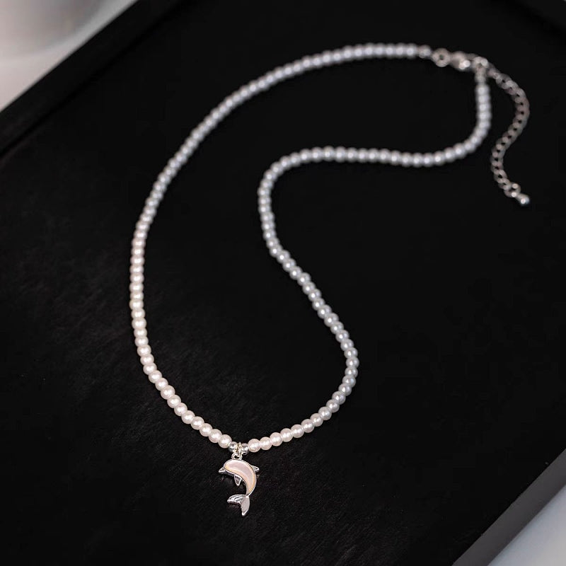 14K Gold-Plated Moonstone Dolphin Pearl Earrings And Necklace Set