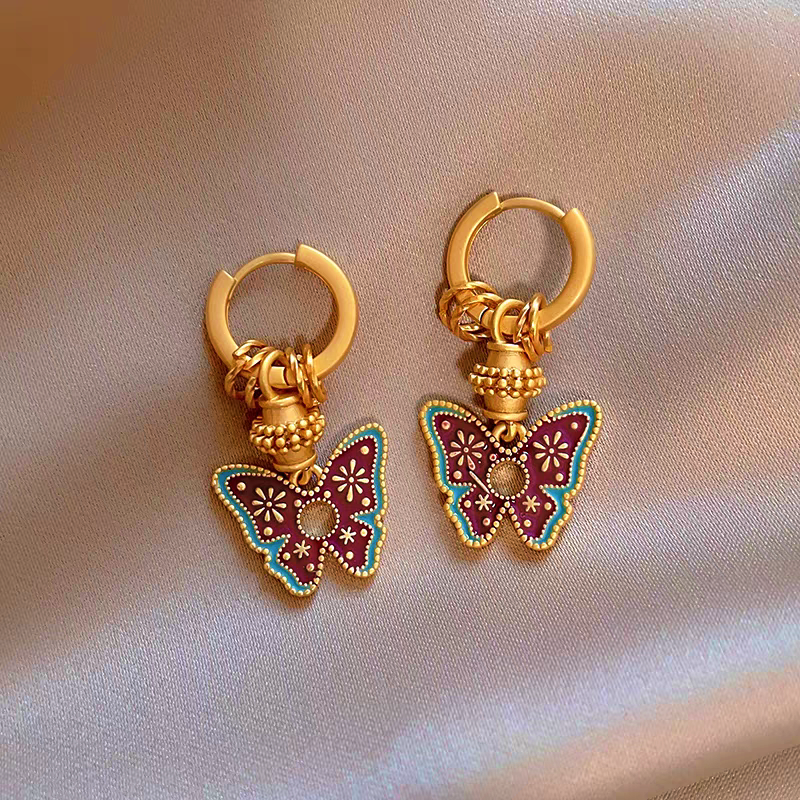 14K Gold-Plated Painted Contrasting Butterfly Earrings