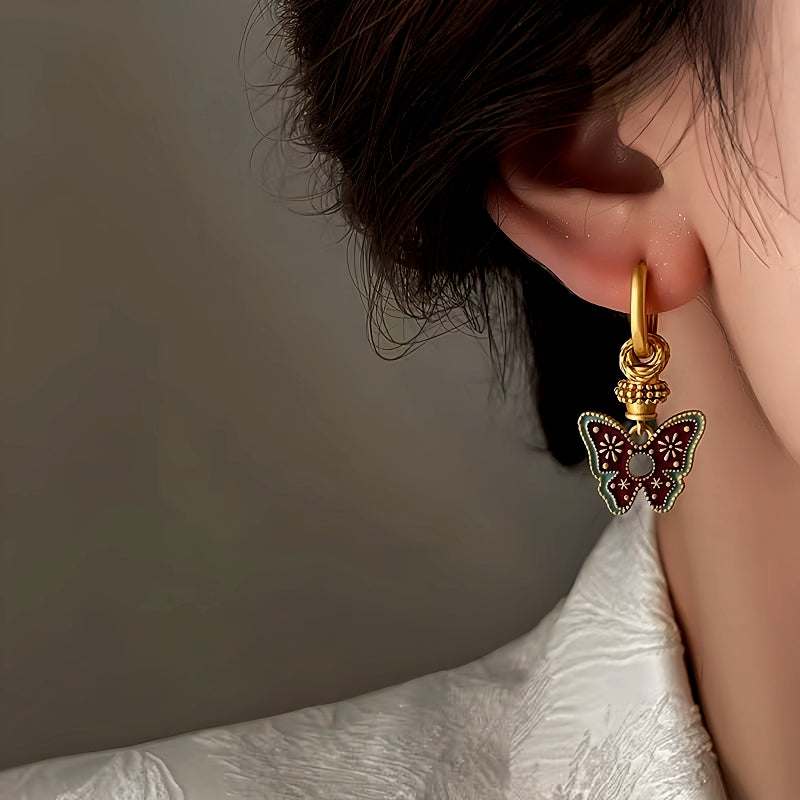 14K Gold-Plated Painted Contrasting Butterfly Earrings