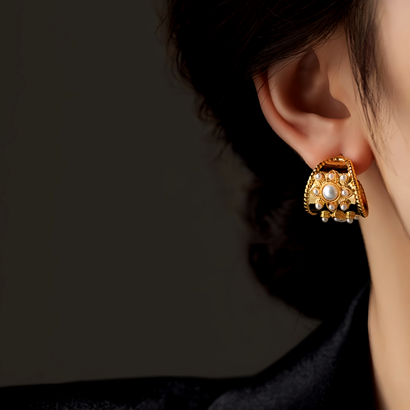 14K Gold-Plated Pearl C-Shaped Earrings