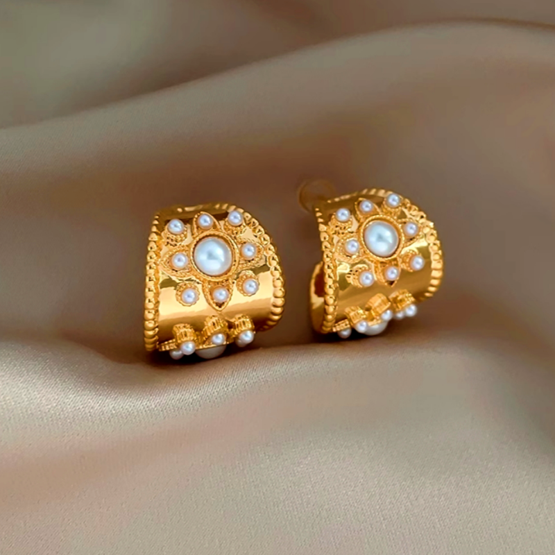 14K Gold-Plated Pearl C-Shaped Earrings