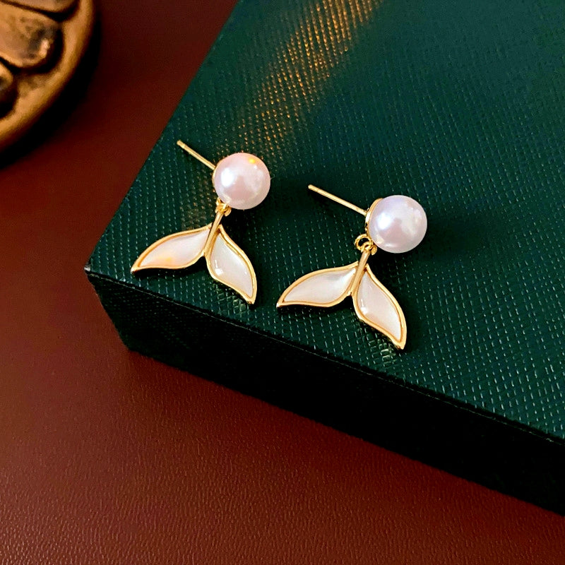 14K Gold-Plated Pearl Fishtail Earrings