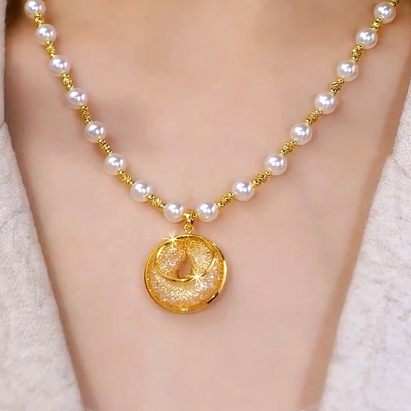 14K Gold-Plated Pearl Mesh Hoop Necklaces