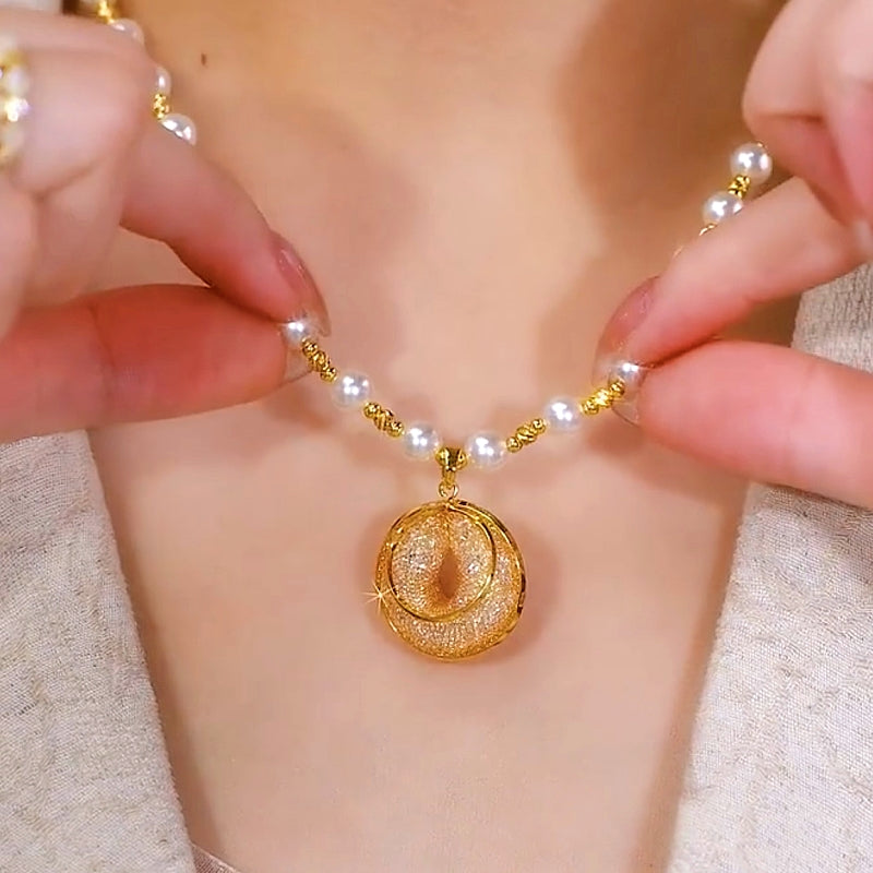 14K Gold-Plated Pearl Mesh Hoop Necklaces