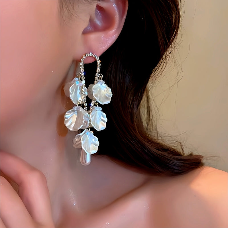 14K Gold-Plated Pearl Petal Tassel Earrings