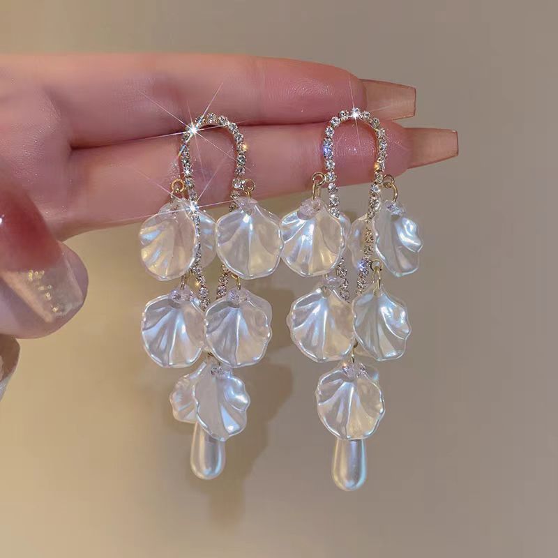 14K Gold-Plated Pearl Petal Tassel Earrings