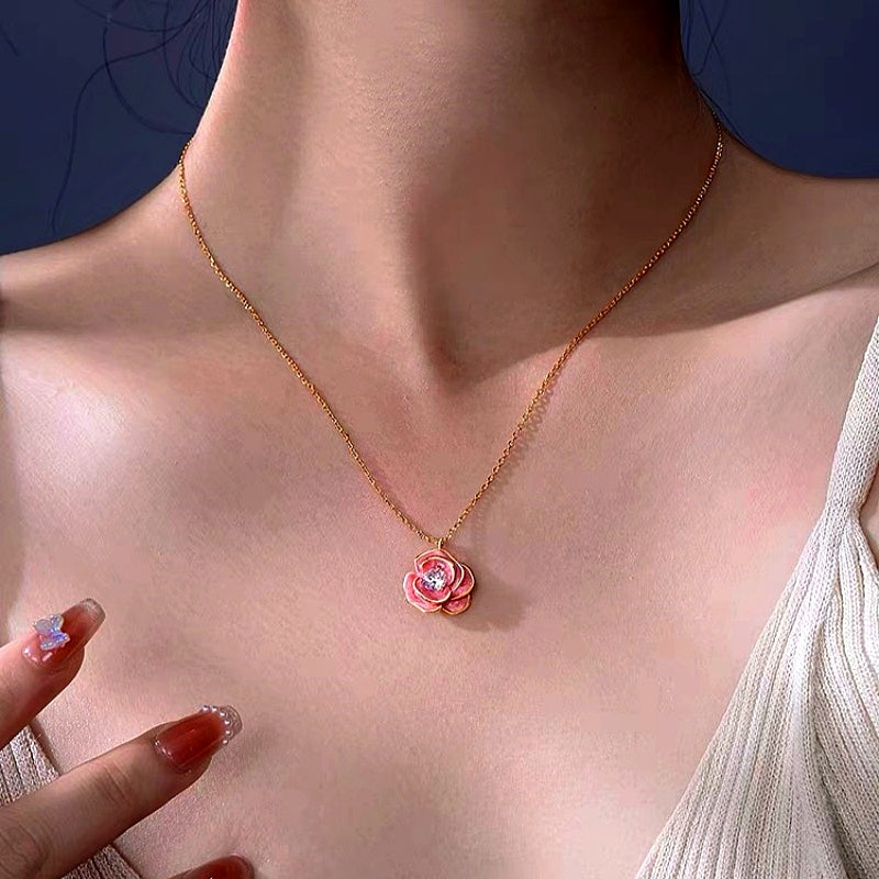 14K Gold-Plated Pink Camellia Pendant Necklaces