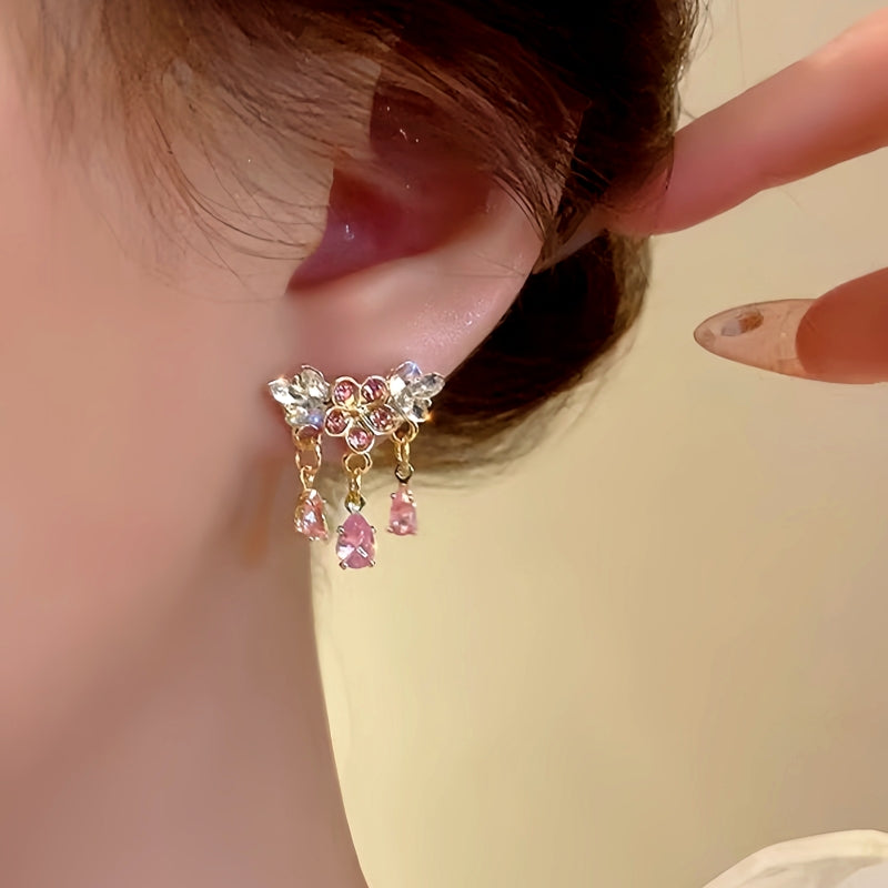 14K Gold-Plated Pink Diamond Flower Earrings