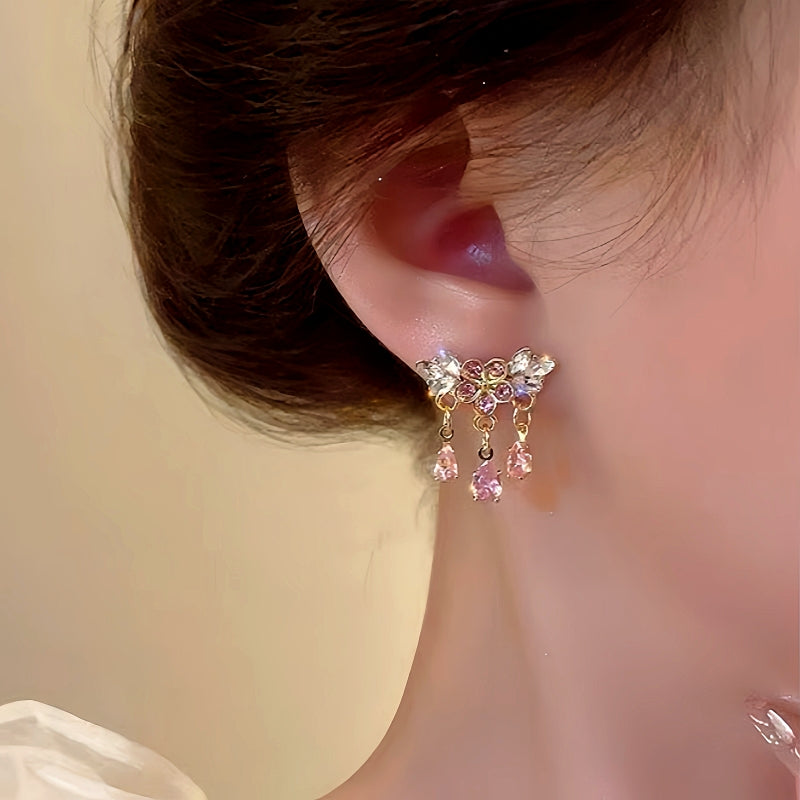 14K Gold-Plated Pink Diamond Flower Earrings