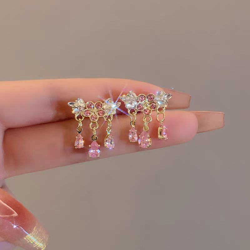 14K Gold-Plated Pink Diamond Flower Earrings