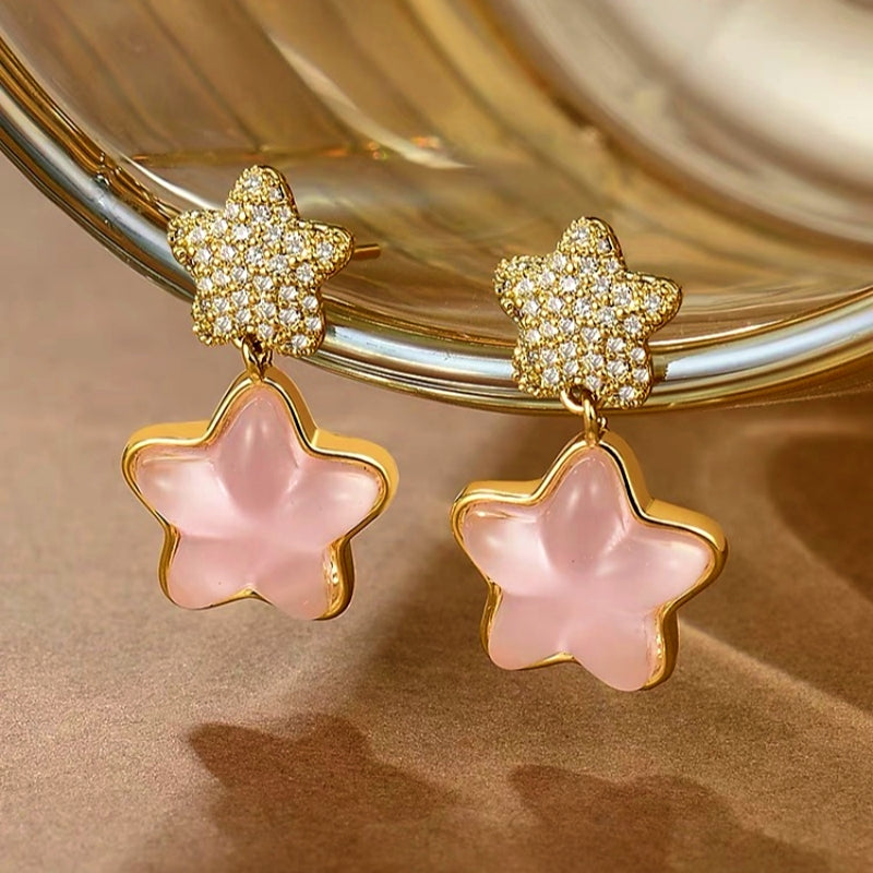 14K Gold-Plated Pink Diamond Star Earrings