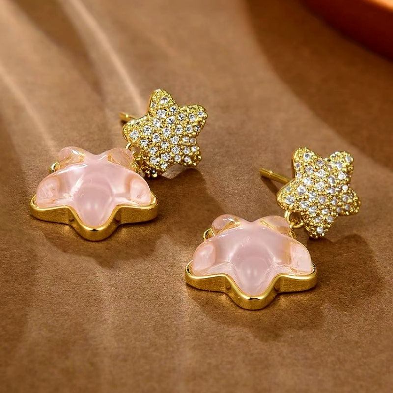 14K Gold-Plated Pink Diamond Star Earrings