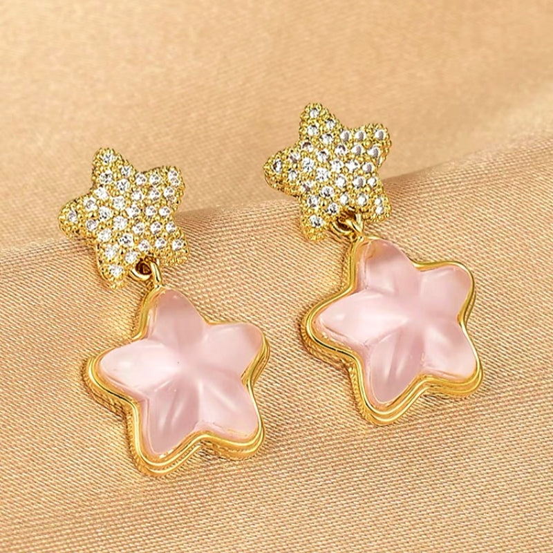 14K Gold-Plated Pink Diamond Star Earrings