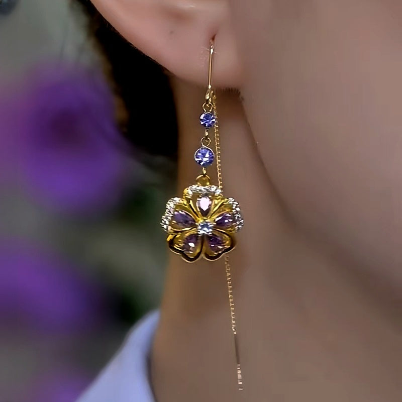 14K Gold-Plated Plum Blossom Flower Threader Earrings