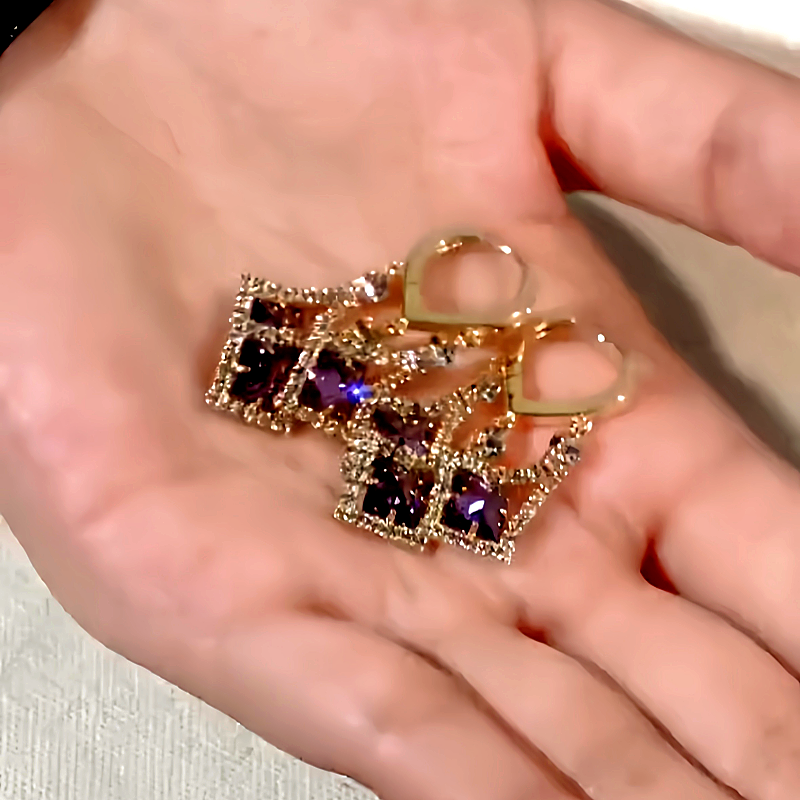 14K Gold-Plated Purple Crystal Tassel Earrings
