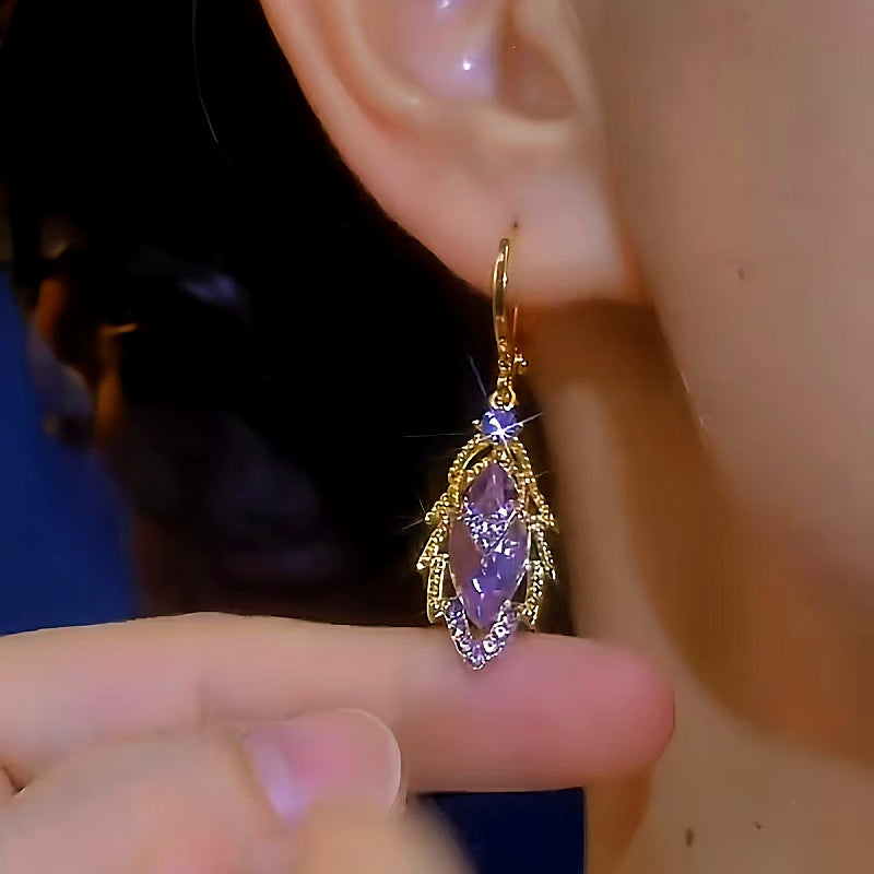 14K Gold-Plated Purple Diamond Leaf Earrings