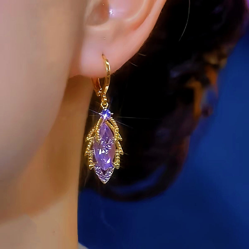 14K Gold-Plated Purple Diamond Leaf Earrings
