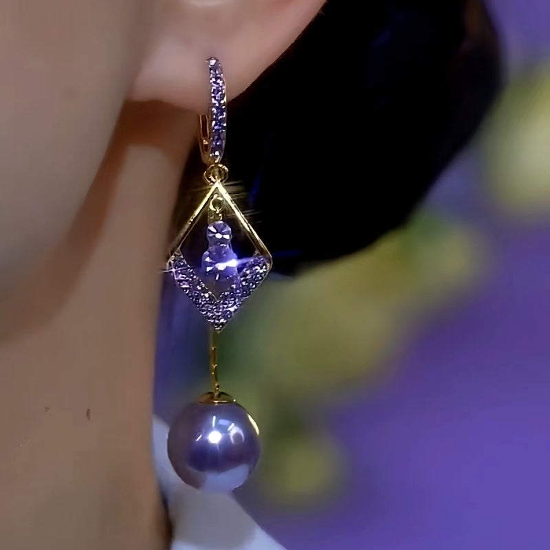 14K Gold-Plated Purple Diamond Pearl Earrings