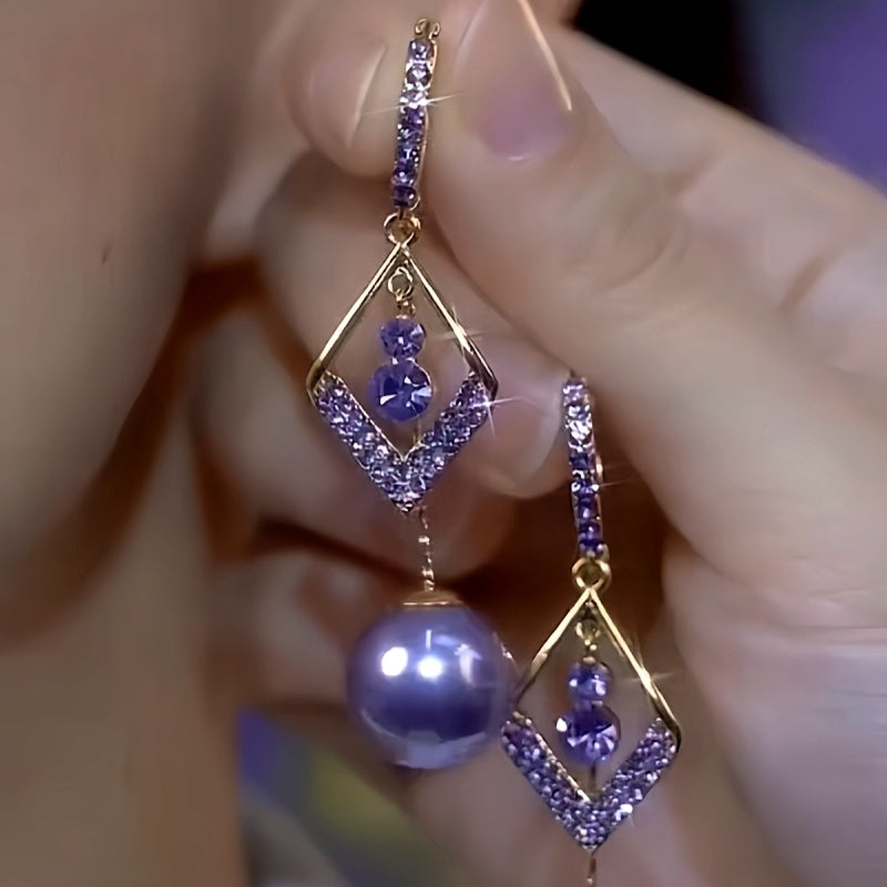 14K Gold-Plated Purple Diamond Pearl Earrings