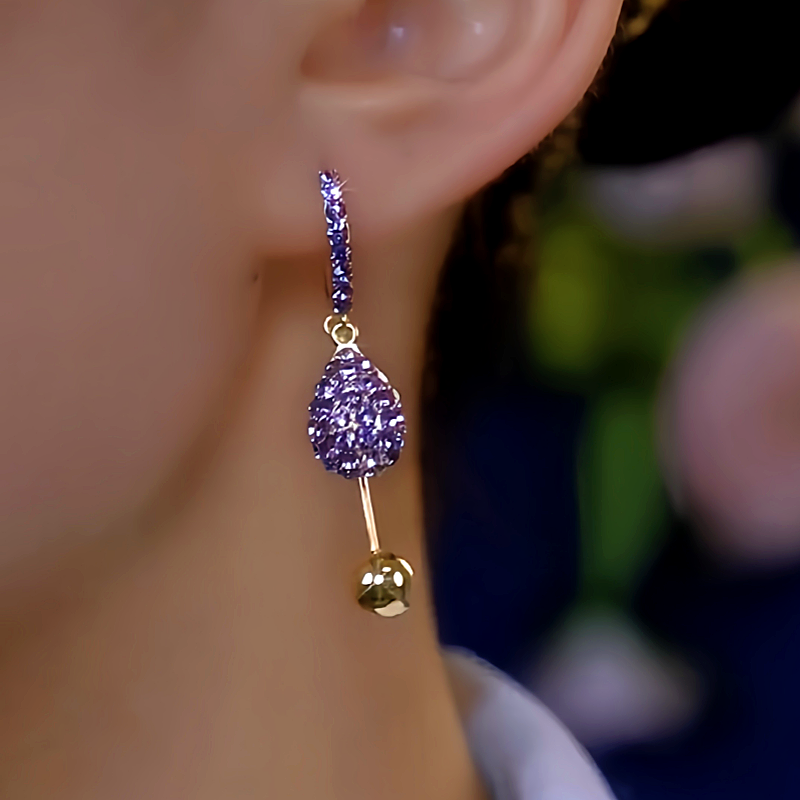 14K Gold-Plated Purple Diamond Tassel Water Drop Earrings