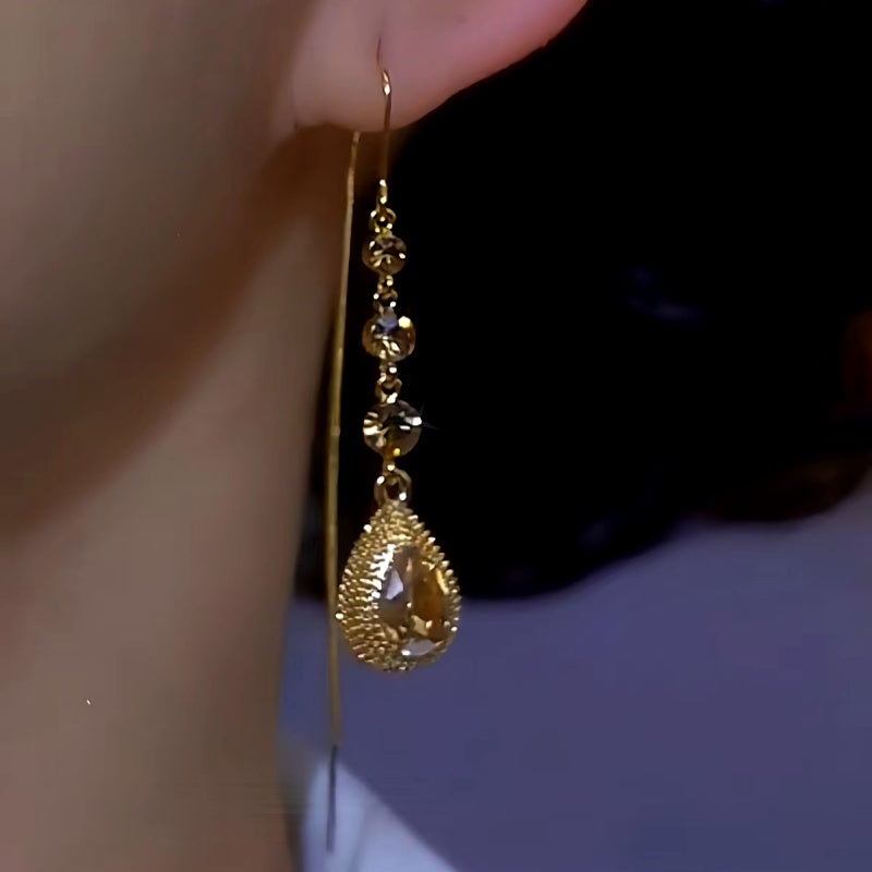 14K Gold-Plated Brown Diamond Threader Tassel Earrings