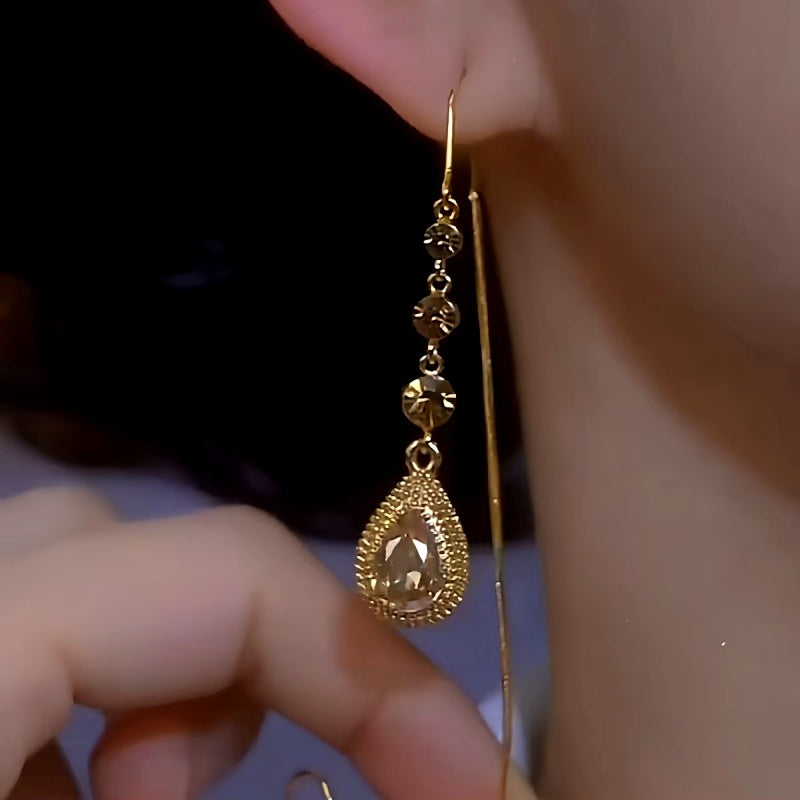 14K Gold-Plated Brown Diamond Threader Tassel Earrings