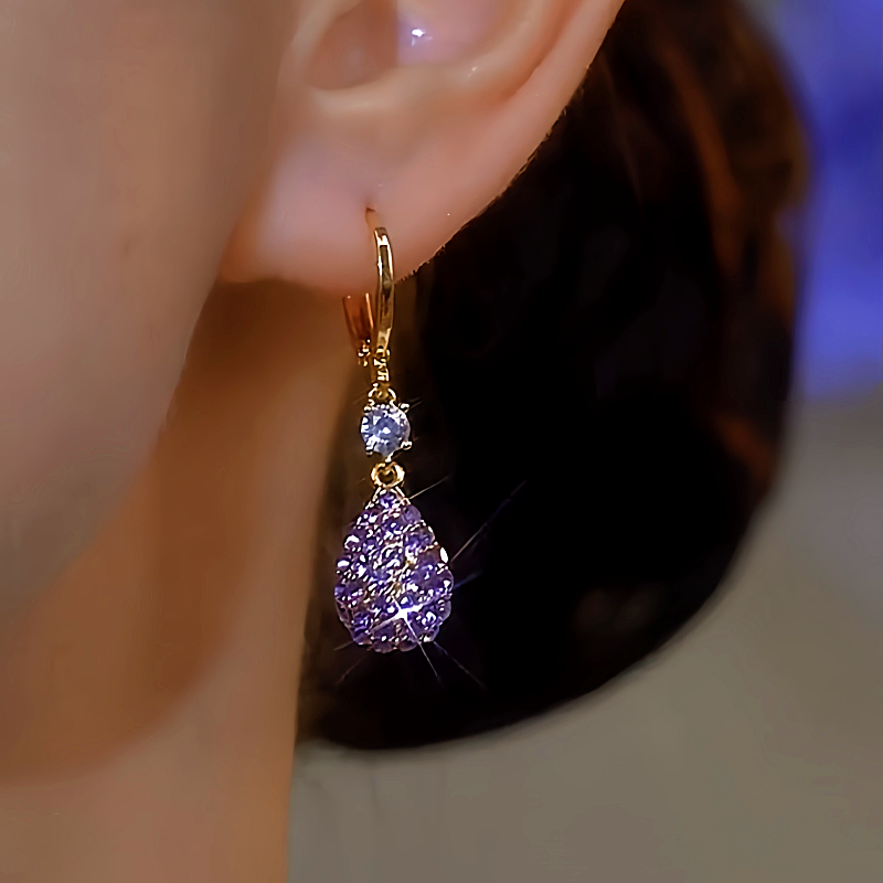 14K Gold-Plated Purple Diamond Water Drop Earrings